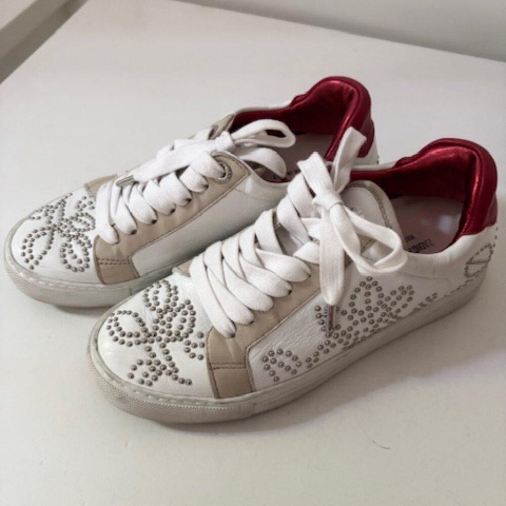 Zadig & Voltaire White Leather Studded Sneakers